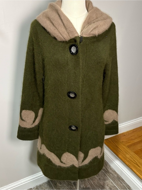 Riccos Sweaters - Riccos 100% Mink Cashmere Hooded Sweater Duster Cardigan XL Button Down Green